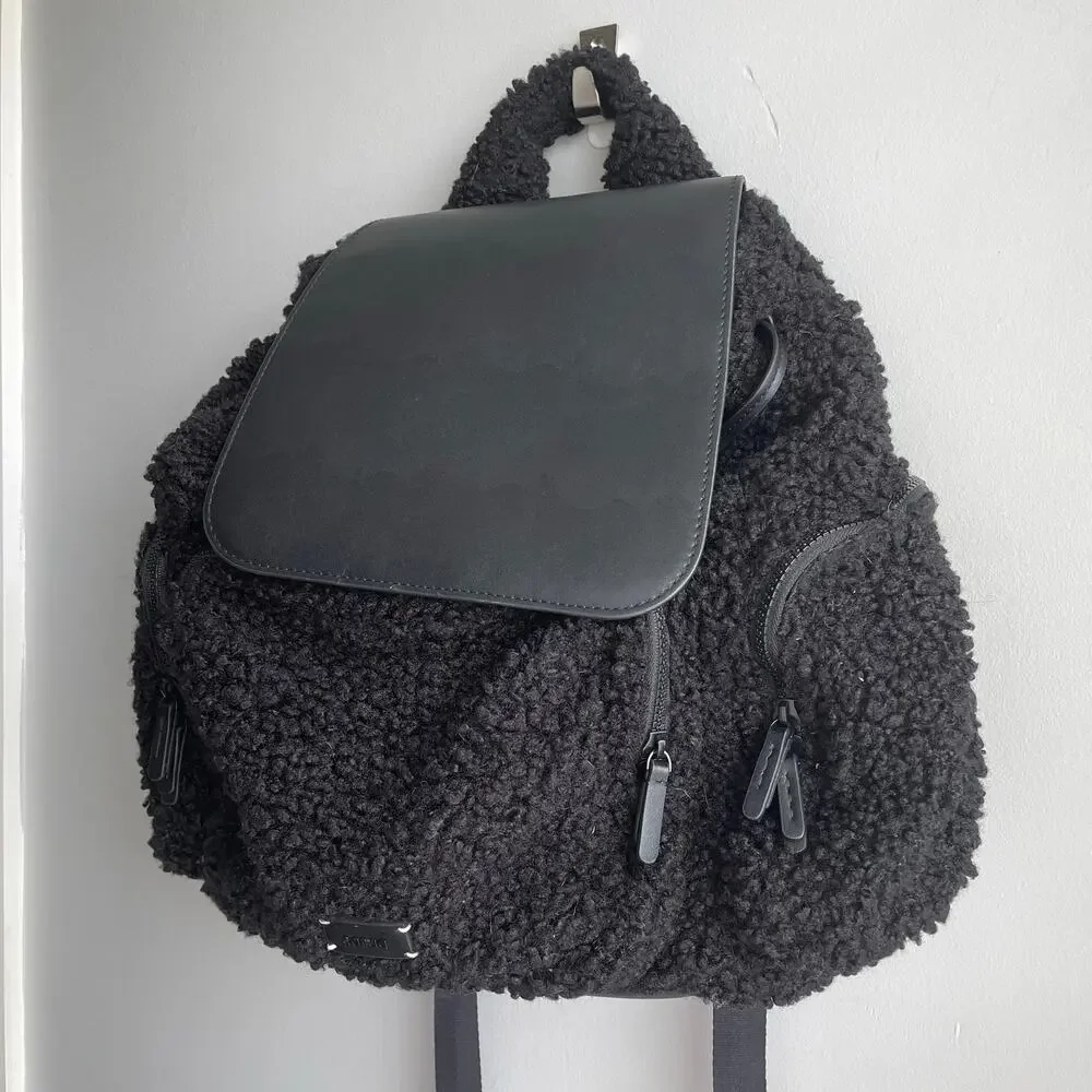 Caraa Cirrus Sherpa Backpack Travel Rucksack Teddy Fuzzy Black